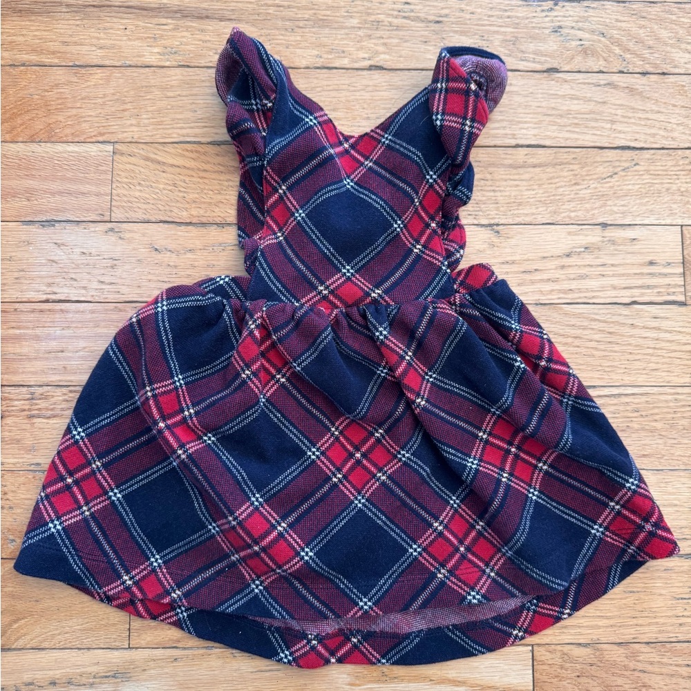 Janie‎ and Jack Girls Red Navy Plaid Ruffle Cross Back Jumper Dress 12-18 Months
